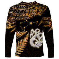 Custom Maori Long Sleeve Shirt Matariki Stars Manaia with Paua Shell - Gold - Wonder Print Shop