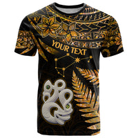Custom Maori T Shirt Matariki Stars Manaia with Paua Shell - Gold - Wonder Print Shop