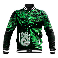 Maori Baseball Jacket Matariki Stars Manaia with Paua Shell - Green LT9 - Wonder Print Shop