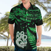 Maori Hawaiian Shirt Matariki Stars Manaia with Paua Shell - Green - Wonder Print Shop