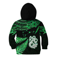 Maori Kid Hoodie Matariki Stars Manaia with Paua Shell - Green - Wonder Print Shop
