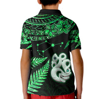 Custom Maori Kid Polo Shirt Matariki Stars Manaia with Paua Shell - Green - Wonder Print Shop