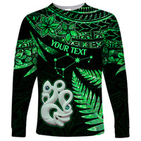 Custom Maori Long Sleeve Shirt Matariki Stars Manaia with Paua Shell - Green - Wonder Print Shop