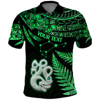 Custom Maori Polo Shirt Matariki Stars Manaia with Paua Shell - Green - Wonder Print Shop
