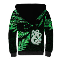 Custom Maori Sherpa Hoodie Matariki Stars Manaia with Paua Shell - Green - Wonder Print Shop