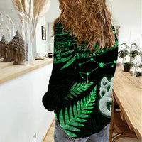 Custom Maori Women Casual Shirt Matariki Stars Manaia with Paua Shell - Green - Wonder Print Shop