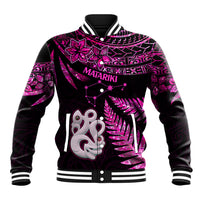 New Zealand Baseball Jacket Matariki NZ Manaia with Paua Shell - Pink LT9 - Wonder Print Shop