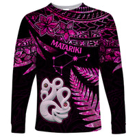 New Zealand Long Sleeve Shirt Matariki NZ Manaia with Paua Shell - Pink - Wonder Print Shop