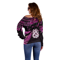 New Zealand Off Shoulder Sweater Matariki NZ Manaia with Paua Shell - Pink - Wonder Print Shop