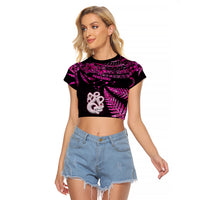 New Zealand Raglan Cropped T Shirt Matariki NZ Manaia with Paua Shell - Pink - Wonder Print Shop