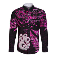 Custom New Zealand Long Sleeve Button Shirt Matariki NZ Manaia with Paua Shell - Pink - Wonder Print Shop