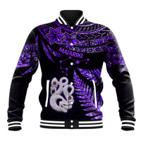 New Zealand Baseball Jacket Matariki NZ Manaia with Paua Shell - Purple LT9 - Wonder Print Shop