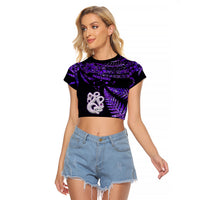 New Zealand Raglan Cropped T Shirt Matariki NZ Manaia with Paua Shell - Purple - Wonder Print Shop