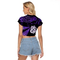 New Zealand Raglan Cropped T Shirt Matariki NZ Manaia with Paua Shell - Purple - Wonder Print Shop