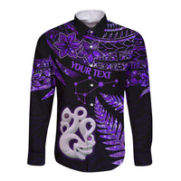 Custom New Zealand Long Sleeve Button Shirt Matariki NZ Manaia with Paua Shell - Purple - Wonder Print Shop