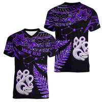 Custom New Zealand Women V Neck T Shirt Matariki NZ Manaia with Paua Shell - Purple - Wonder Print Shop