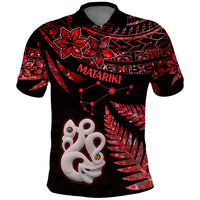 Matariki Polo Shirt NZ New Year Manaia with Paua Shell - Red - Wonder Print Shop