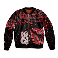 Matariki Sleeve Zip Bomber Jacket NZ New Year Manaia with Paua Shell - Red - Wonder Print Shop