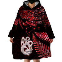 Matariki Wearable Blanket Hoodie NZ New Year Manaia with Paua Shell - Red - Wonder Print Shop