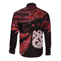 Custom Matariki Long Sleeve Button Shirt NZ New Year Manaia with Paua Shell - Red - Wonder Print Shop
