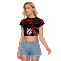 Custom Matariki Raglan Cropped T Shirt NZ New Year Manaia with Paua Shell - Red - Wonder Print Shop