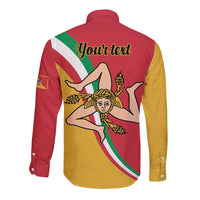 Personalized Italy Bandiera Della Sicilia Long Sleeve Button Shirt - Wonder Print Shop