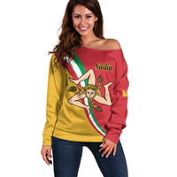 Personalized Italy Bandiera Della Sicilia Off Shoulder Sweater - Wonder Print Shop