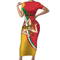 Personalized Italy Bandiera Della Sicilia Short Sleeve Bodycon Dress - Wonder Print Shop