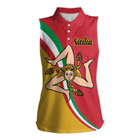 Personalized Italy Bandiera Della Sicilia Women Sleeveless Polo Shirt - Wonder Print Shop