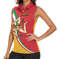 Personalized Italy Bandiera Della Sicilia Women Sleeveless Polo Shirt - Wonder Print Shop