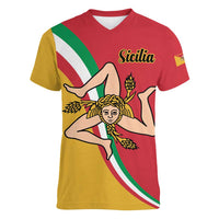 Personalized Italy Bandiera Della Sicilia Women V-Neck T-Shirt - Wonder Print Shop