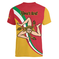 Personalized Italy Bandiera Della Sicilia Women V-Neck T-Shirt - Wonder Print Shop