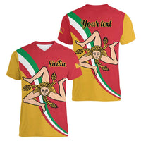 Personalized Italy Bandiera Della Sicilia Women V-Neck T-Shirt - Wonder Print Shop