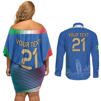 Custom Italy Football Couples Matching Off Shoulder Short Dress and Long Sleeve Button Shirt Special Pisa Tower LT9 - Wonder Print Shop