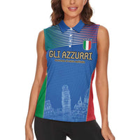 Custom Italy Football Women Sleeveless Polo Shirt Special Pisa Tower - Wonder Print Shop