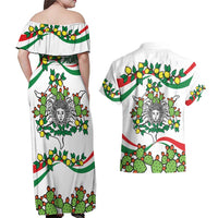 Sicilian Triskelion Couples Matching Off Shoulder Maxi Dress and Hawaiian Shirt with Cactus and Lemons LT9 - Wonder Print Shop