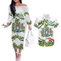 Sicilian Triskelion Couples Matching Off The Shoulder Long Sleeve Dress and Hawaiian Shirt with Cactus and Lemons LT9 - Wonder Print Shop