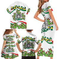 Sicilian Triskelion Family Matching Short Sleeve Bodycon Dress and Hawaiian Shirt with Cactus and Lemons - Wonder Print Shop