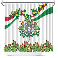 Sicilian Triskelion Shower Curtain with Cactus and Lemons