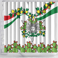 Sicilian Triskelion Shower Curtain with Cactus and Lemons