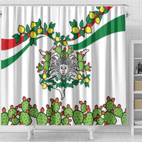 Sicilian Triskelion Shower Curtain with Cactus and Lemons