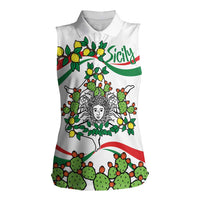 Sicilian Triskelion Women Sleeveless Polo Shirt with Cactus and Lemons - Wonder Print Shop