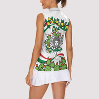 Sicilian Triskelion Women Sleeveless Polo Shirt with Cactus and Lemons - Wonder Print Shop