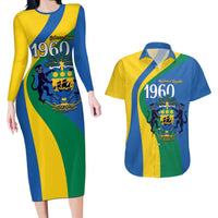 Personalized Gabon Independence Day 1960 Couples Matching Long Sleeve Bodycon Dress and Hawaiian Shirt Gabonaise Coat of Arms - Wonder Print Shop