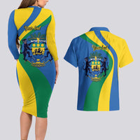 Personalized Gabon Independence Day 1960 Couples Matching Long Sleeve Bodycon Dress and Hawaiian Shirt Gabonaise Coat of Arms - Wonder Print Shop