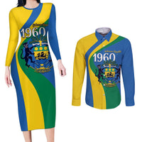 Personalized Gabon Independence Day 1960 Couples Matching Long Sleeve Bodycon Dress and Long Sleeve Button Shirt Gabonaise Coat of Arms - Wonder Print Shop