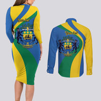 Personalized Gabon Independence Day 1960 Couples Matching Long Sleeve Bodycon Dress and Long Sleeve Button Shirt Gabonaise Coat of Arms - Wonder Print Shop