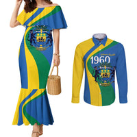 Personalized Gabon Independence Day 1960 Couples Matching Mermaid Dress and Long Sleeve Button Shirt Gabonaise Coat of Arms - Wonder Print Shop