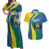 Personalized Gabon Independence Day 1960 Couples Matching Off Shoulder Maxi Dress and Hawaiian Shirt Gabonaise Coat of Arms - Wonder Print Shop