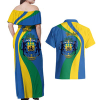 Personalized Gabon Independence Day 1960 Couples Matching Off Shoulder Maxi Dress and Hawaiian Shirt Gabonaise Coat of Arms - Wonder Print Shop